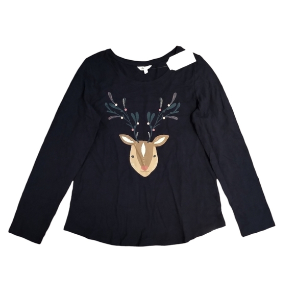 🌼NWT⭐Reitmans Sleepwear Long Sleeve Lounge T-Shirt Navy blue Cute cartoon Deer - Picture 8 of 15